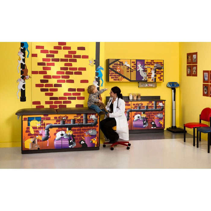 Clinton Industries Complete Exam Pediatric Furniture Package - Alley Cats & Dogs Table & Cabinet-Clinic Supplies-Clinton Industries-CLI7937-X-7937-1X-Therastock